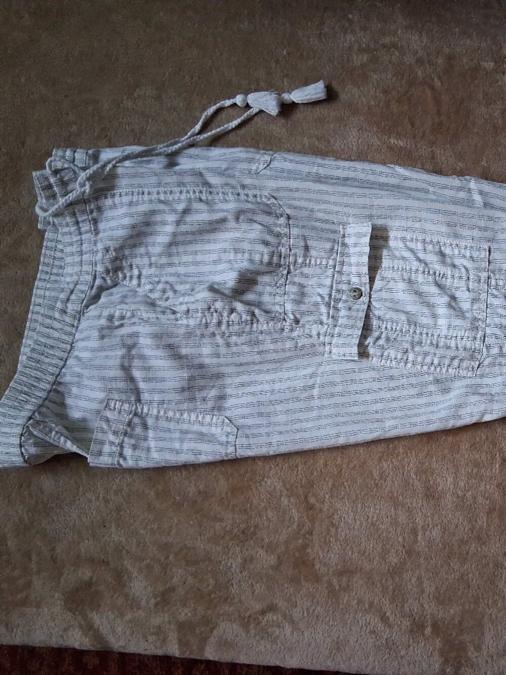 SONOMA SUMMER STRIPED PANTS BLACK ON WHITE DRAW STRING WAIST SIZE 10 PRE-LOVED